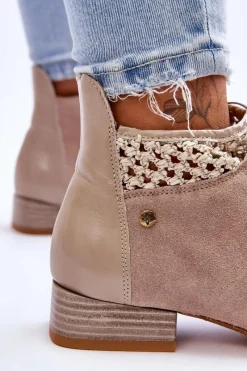 Maciejka Skórzane Sznurowane Botki 05953-04 Beżowe