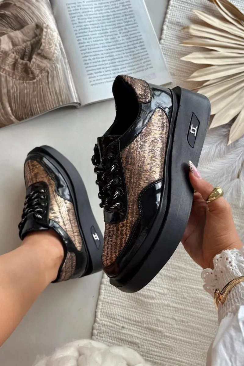 Outlet Skórzane Sznurowane Półbuty Damskie Na Platformie 57C2044 Czarne Damskie Buty Sportowe Na Platformie|Półbuty Skórzane