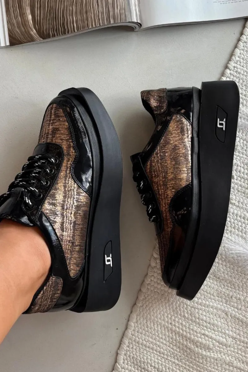 Outlet Skórzane Sznurowane Półbuty Damskie Na Platformie 57C2044 Czarne Damskie Buty Sportowe Na Platformie|Półbuty Skórzane