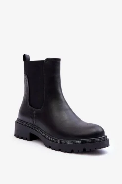 Boto Skórzane Sztyblety Botki Damskie Czarne Crowder