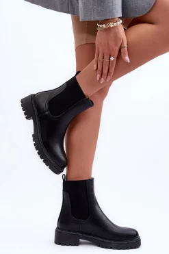 Boto Skórzane Sztyblety Botki Damskie Czarne Crowder