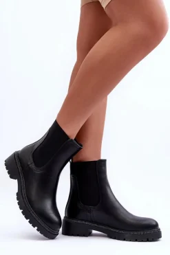 Boto Skórzane Sztyblety Botki Damskie Czarne Crowder