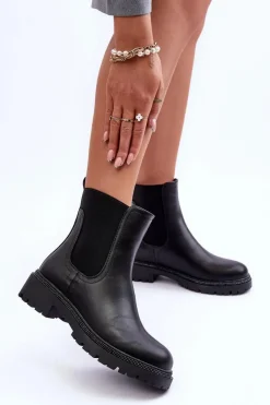 Boto Skórzane Sztyblety Botki Damskie Czarne Crowder