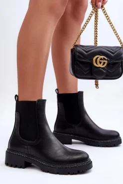 Boto Skórzane Sztyblety Botki Damskie Czarne Crowder