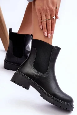 Boto Skórzane Sztyblety Botki Damskie Czarne Crowder