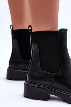 Boto Skórzane Sztyblety Botki Damskie Czarne Crowder