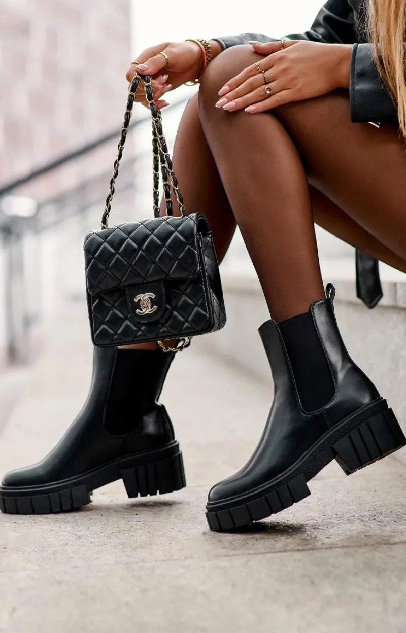 Czarne Botki|Botki Płaskie>Boto Skórzane Sztyblety Botki Na Masywnym Płaskim Obcasie Czarne Keva