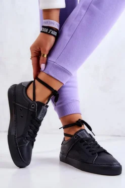 Trampki Damskie Big Star|Trampki Damskie Niskie>Big Star Shoes Skórzane Tenisówki Big Star JJ274214 Czarne