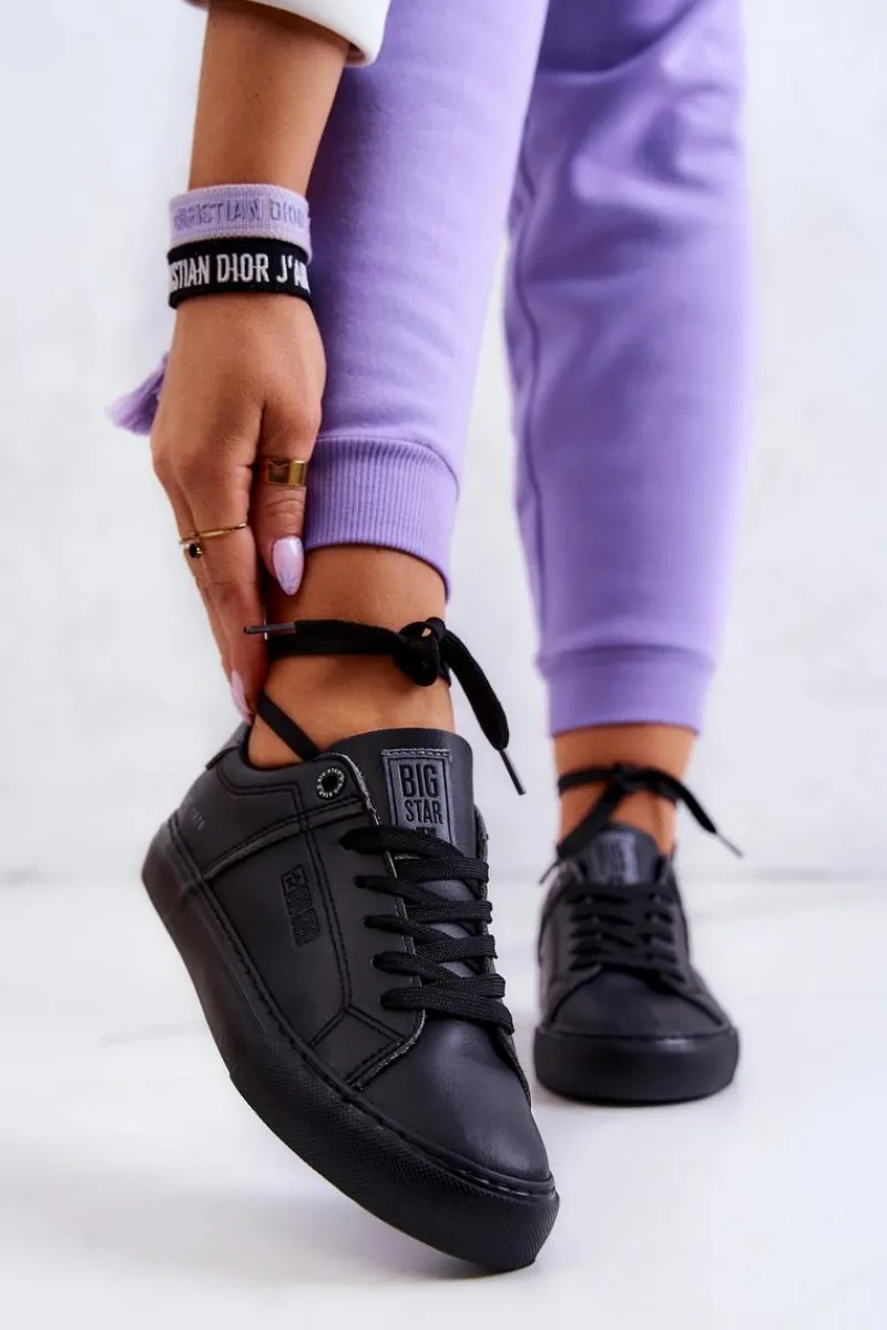 Trampki Damskie Big Star|Trampki Damskie Niskie>Big Star Shoes Skórzane Tenisówki Big Star JJ274214 Czarne