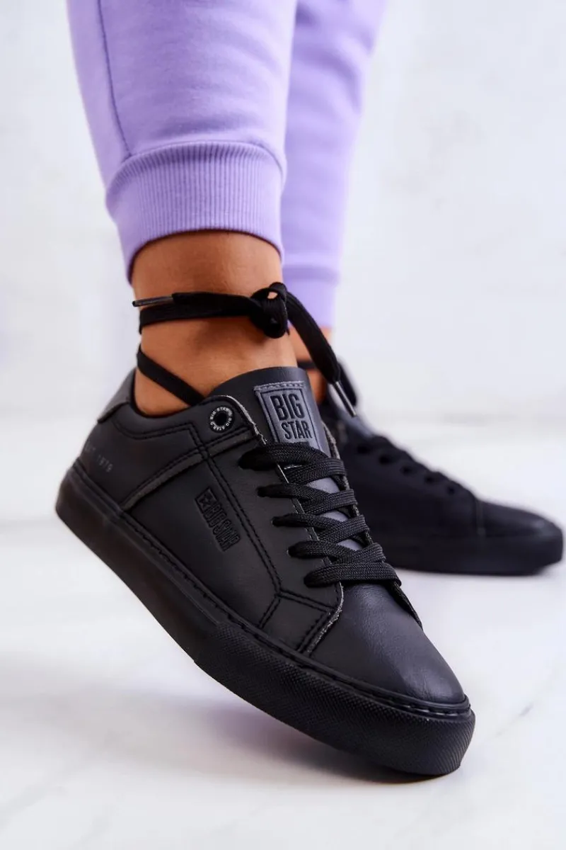 Trampki Damskie Big Star|Trampki Damskie Niskie>Big Star Shoes Skórzane Tenisówki Big Star JJ274214 Czarne