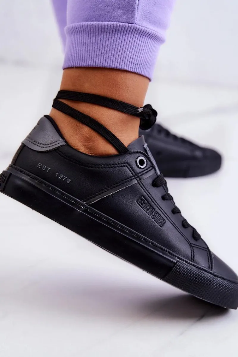 Trampki Damskie Big Star|Trampki Damskie Niskie>Big Star Shoes Skórzane Tenisówki Big Star JJ274214 Czarne