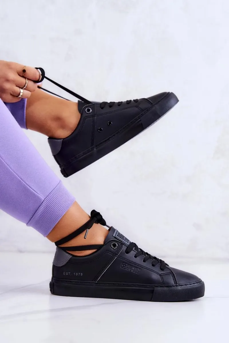 Trampki Damskie Big Star|Trampki Damskie Niskie>Big Star Shoes Skórzane Tenisówki Big Star JJ274214 Czarne