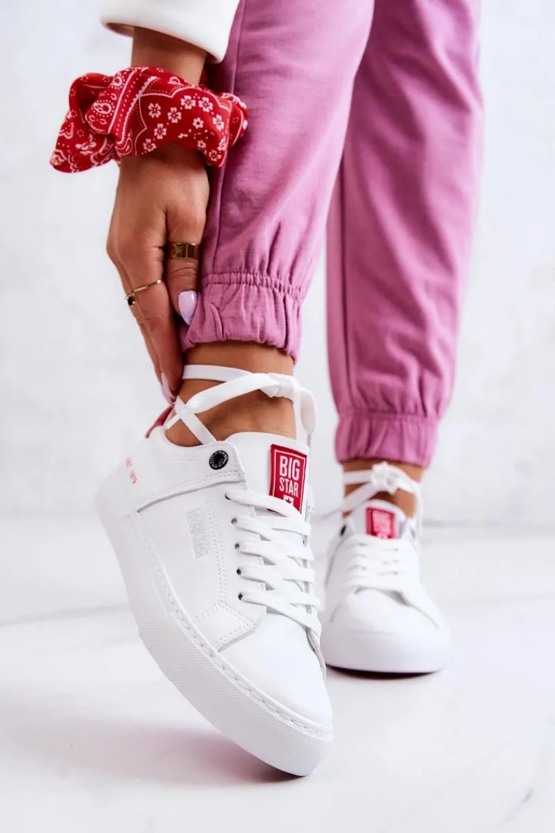 Trampki Damskie Big Star|Trampki Damskie Niskie>Big Star Shoes Skórzane Tenisówki Big Star JJ274212 Biało-Czerwone