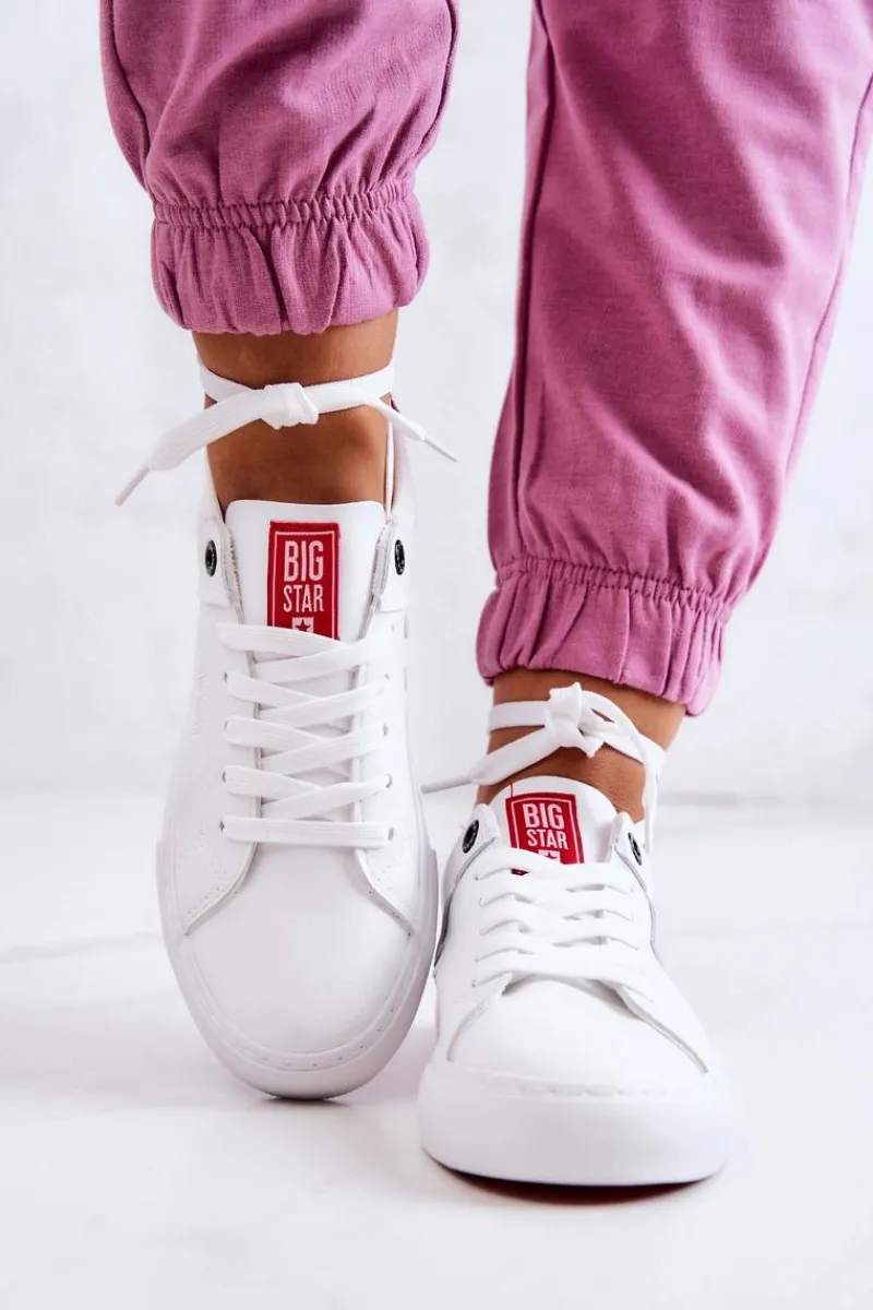Trampki Damskie Big Star|Trampki Damskie Niskie>Big Star Shoes Skórzane Tenisówki Big Star JJ274212 Biało-Czerwone