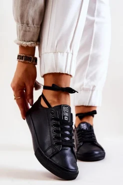 Best Skórzane Tenisówki Big Star JJ274312 Czarne Damskie Trampki Damskie Big Star|Trampki Damskie Niskie