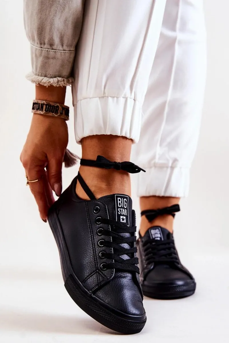 Best Skórzane Tenisówki Big Star JJ274312 Czarne Damskie Trampki Damskie Big Star|Trampki Damskie Niskie