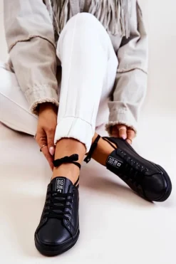 Best Skórzane Tenisówki Big Star JJ274312 Czarne Damskie Trampki Damskie Big Star|Trampki Damskie Niskie