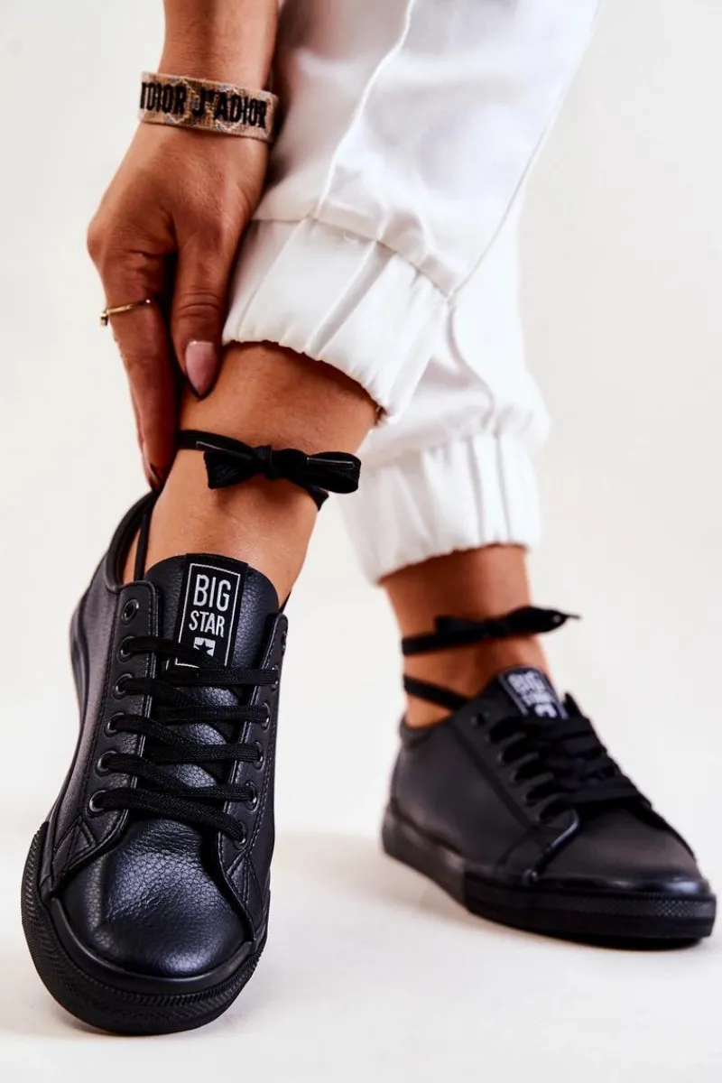 Best Skórzane Tenisówki Big Star JJ274312 Czarne Damskie Trampki Damskie Big Star|Trampki Damskie Niskie