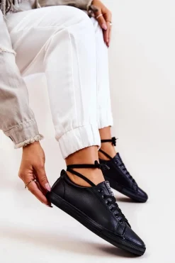 Best Skórzane Tenisówki Big Star JJ274312 Czarne Damskie Trampki Damskie Big Star|Trampki Damskie Niskie