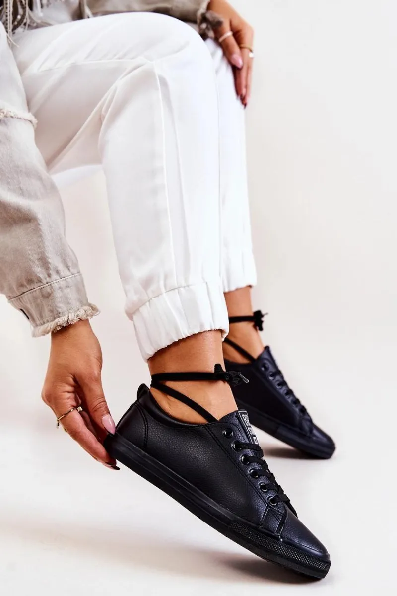 Best Skórzane Tenisówki Big Star JJ274312 Czarne Damskie Trampki Damskie Big Star|Trampki Damskie Niskie