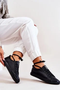 Best Skórzane Tenisówki Big Star JJ274312 Czarne Damskie Trampki Damskie Big Star|Trampki Damskie Niskie