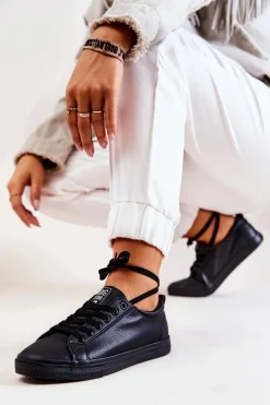 Best Skórzane Tenisówki Big Star JJ274312 Czarne Damskie Trampki Damskie Big Star|Trampki Damskie Niskie