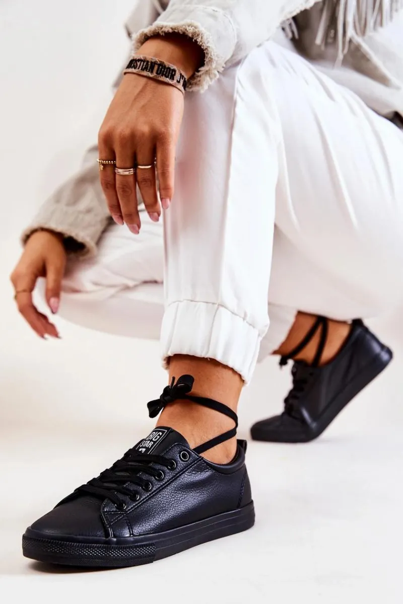 Best Skórzane Tenisówki Big Star JJ274312 Czarne Damskie Trampki Damskie Big Star|Trampki Damskie Niskie