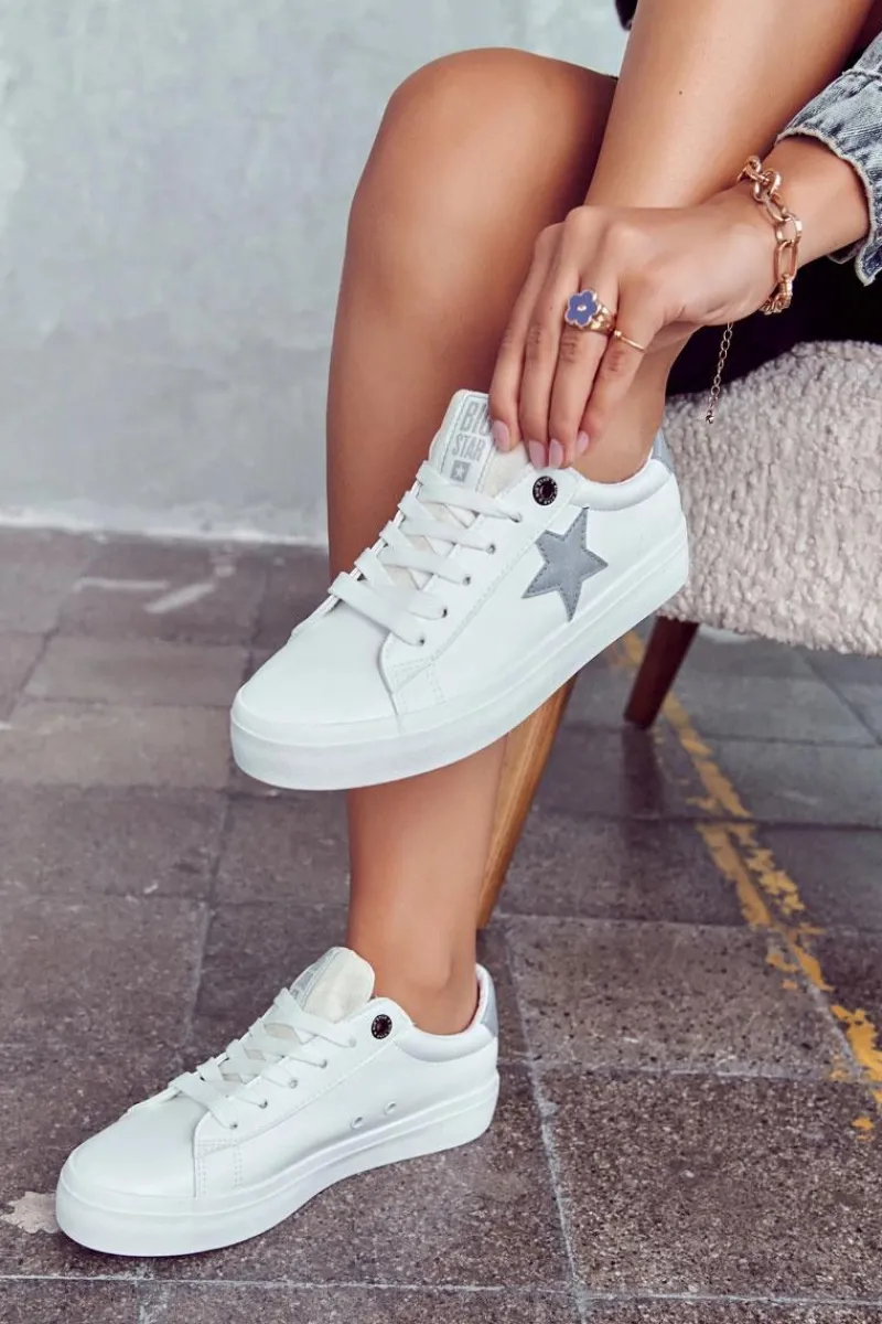 Clearance Big Star Shoes Skórzane Tenisówki Gwiazda Big Star JJ274240 Białe