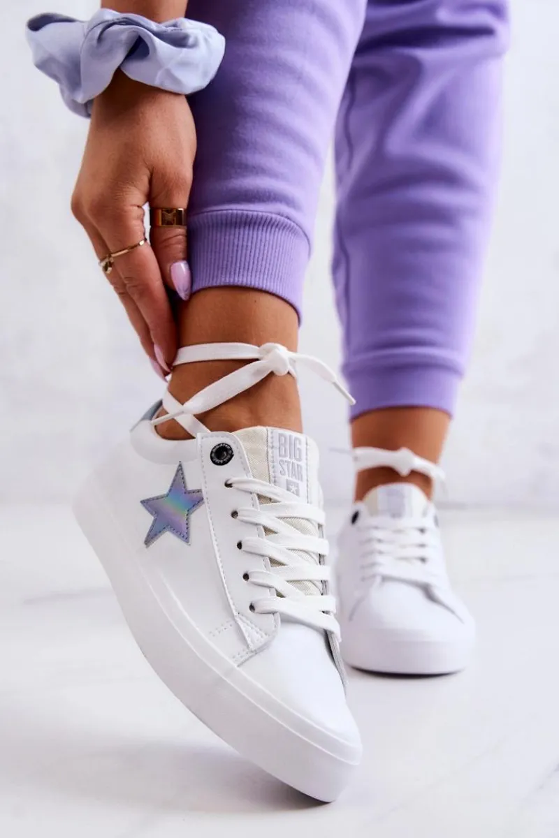 Clearance Big Star Shoes Skórzane Tenisówki Gwiazda Big Star JJ274240 Białe