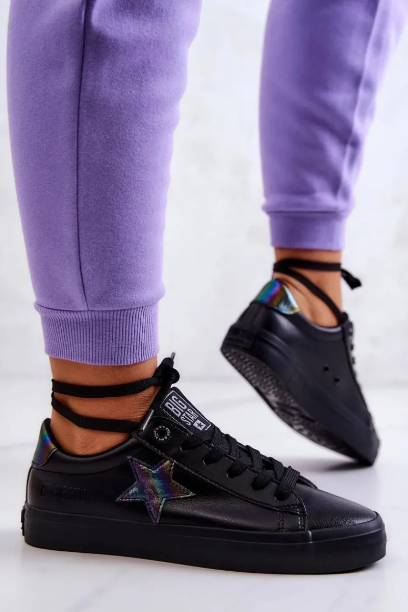 Big Star Shoes Skórzane Tenisówki Gwiazda Big Star JJ274243 Czarne Czarny