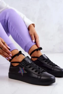 Big Star Shoes Skórzane Tenisówki Gwiazda Big Star JJ274243 Czarne Czarny