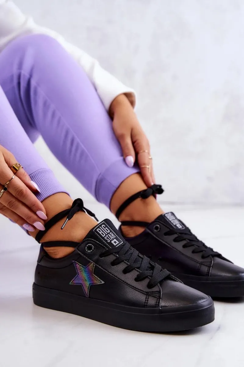 Big Star Shoes Skórzane Tenisówki Gwiazda Big Star JJ274243 Czarne Czarny