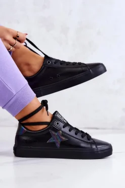 Big Star Shoes Skórzane Tenisówki Gwiazda Big Star JJ274243 Czarne Czarny