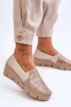 Trampki Damskie Slip-On|Trampki Damskie Niskie></noscript>Maciejka Skórzane Tenisówki Na Koturnie 5814A-10 Beżowe Beżowy