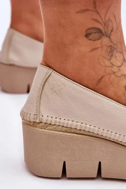 Trampki Damskie Slip-On|Trampki Damskie Niskie></noscript>Maciejka Skórzane Tenisówki Na Koturnie 5814A-10 Beżowe Beżowy