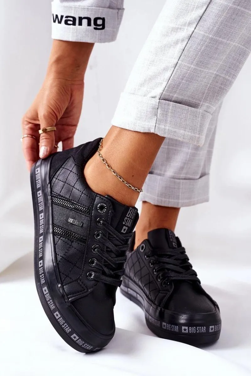 Clearance Skórzane Tenisówki Na Platformie BIG STAR II274070 Czarne Damskie Trampki Damskie Big Star|Trampki Damskie Niskie