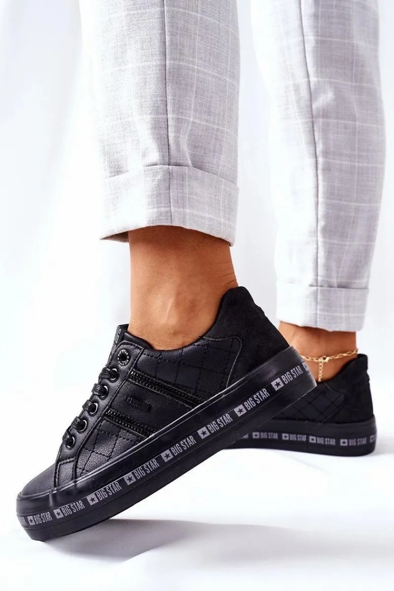 Clearance Skórzane Tenisówki Na Platformie BIG STAR II274070 Czarne Damskie Trampki Damskie Big Star|Trampki Damskie Niskie