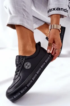 Trampki Damskie Big Star|Trampki Damskie Niskie>Big Star Shoes Skórzane Tenisówki Na Platformie BIG STAR II274074 Czarne