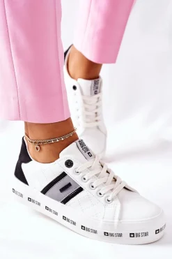 Trampki Damskie Big Star|Trampki Damskie Niskie>Big Star Shoes Skórzane Tenisówki Na Platformie BIG STAR II274071 Białe