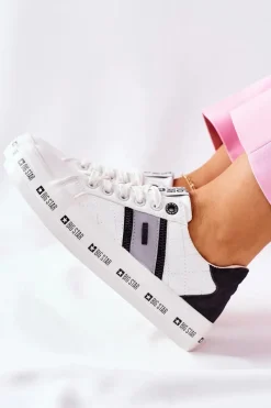 Trampki Damskie Big Star|Trampki Damskie Niskie>Big Star Shoes Skórzane Tenisówki Na Platformie BIG STAR II274071 Białe