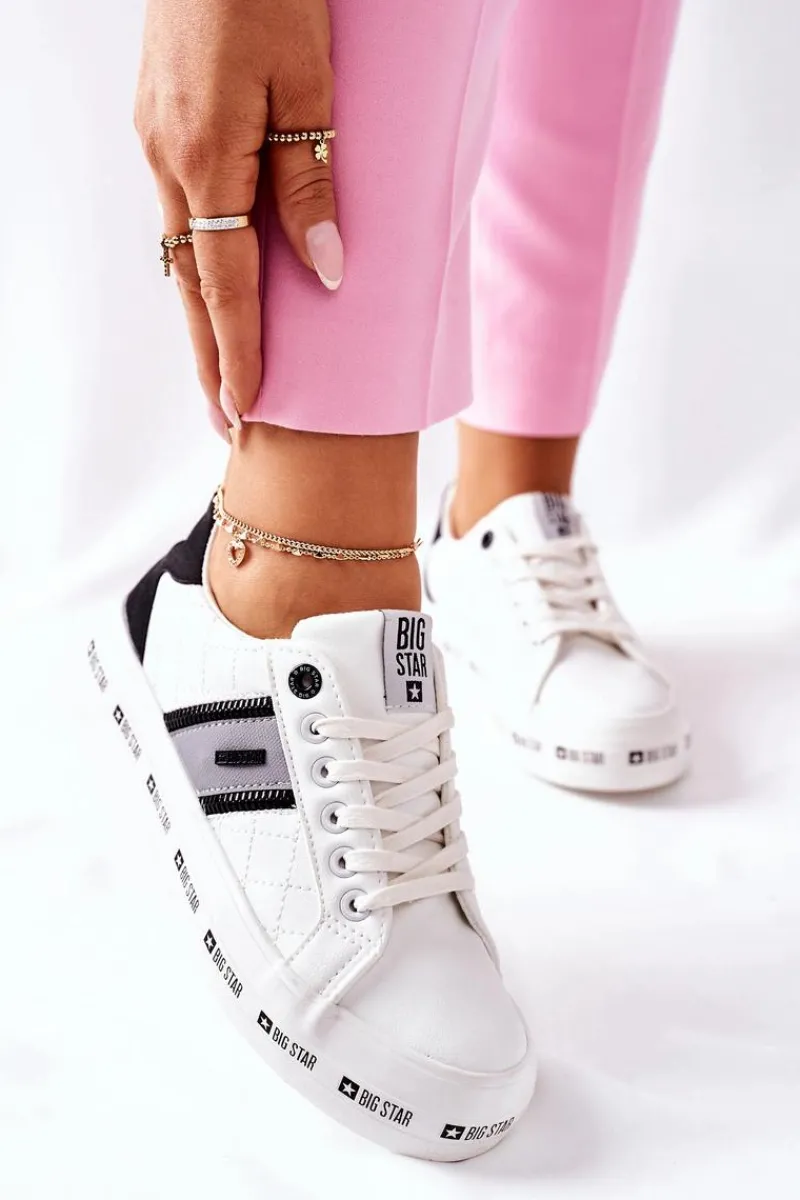 Trampki Damskie Big Star|Trampki Damskie Niskie>Big Star Shoes Skórzane Tenisówki Na Platformie BIG STAR II274071 Białe