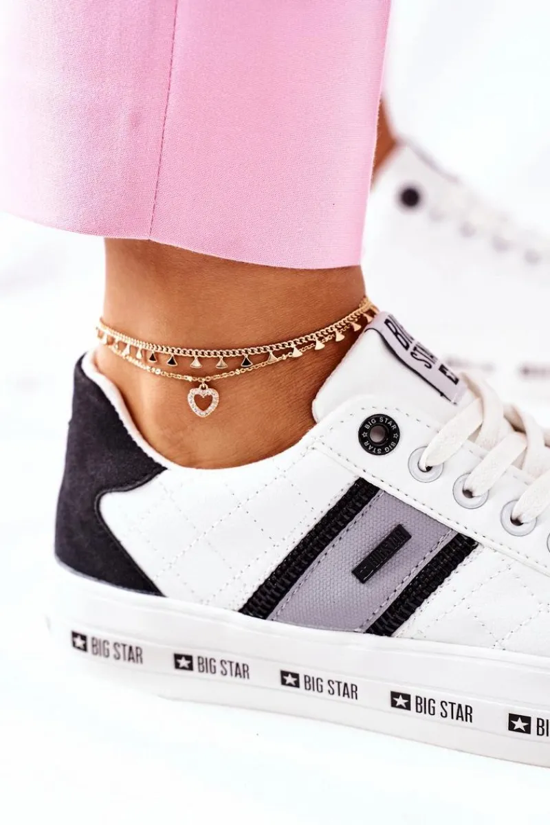 Trampki Damskie Big Star|Trampki Damskie Niskie>Big Star Shoes Skórzane Tenisówki Na Platformie BIG STAR II274071 Białe