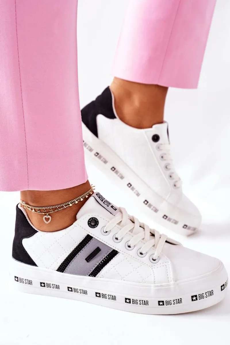 Trampki Damskie Big Star|Trampki Damskie Niskie>Big Star Shoes Skórzane Tenisówki Na Platformie BIG STAR II274071 Białe