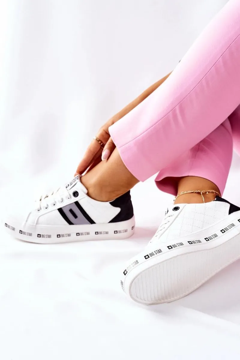 Trampki Damskie Big Star|Trampki Damskie Niskie>Big Star Shoes Skórzane Tenisówki Na Platformie BIG STAR II274071 Białe