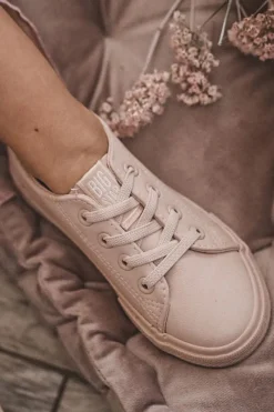 New Big Star Shoes Skórzane Trampki Big Star JJ374022 Nude Różowy