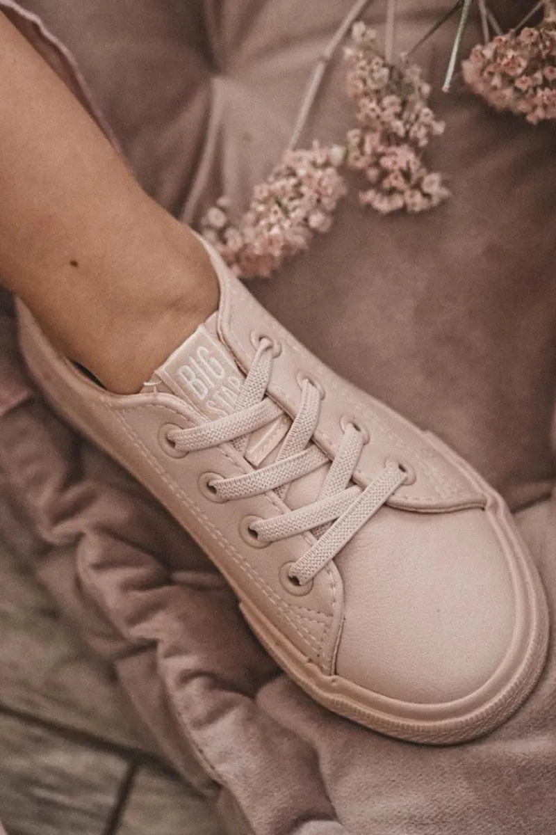 New Big Star Shoes Skórzane Trampki Big Star JJ374022 Nude Różowy