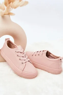 New Big Star Shoes Skórzane Trampki Big Star JJ374022 Nude Różowy