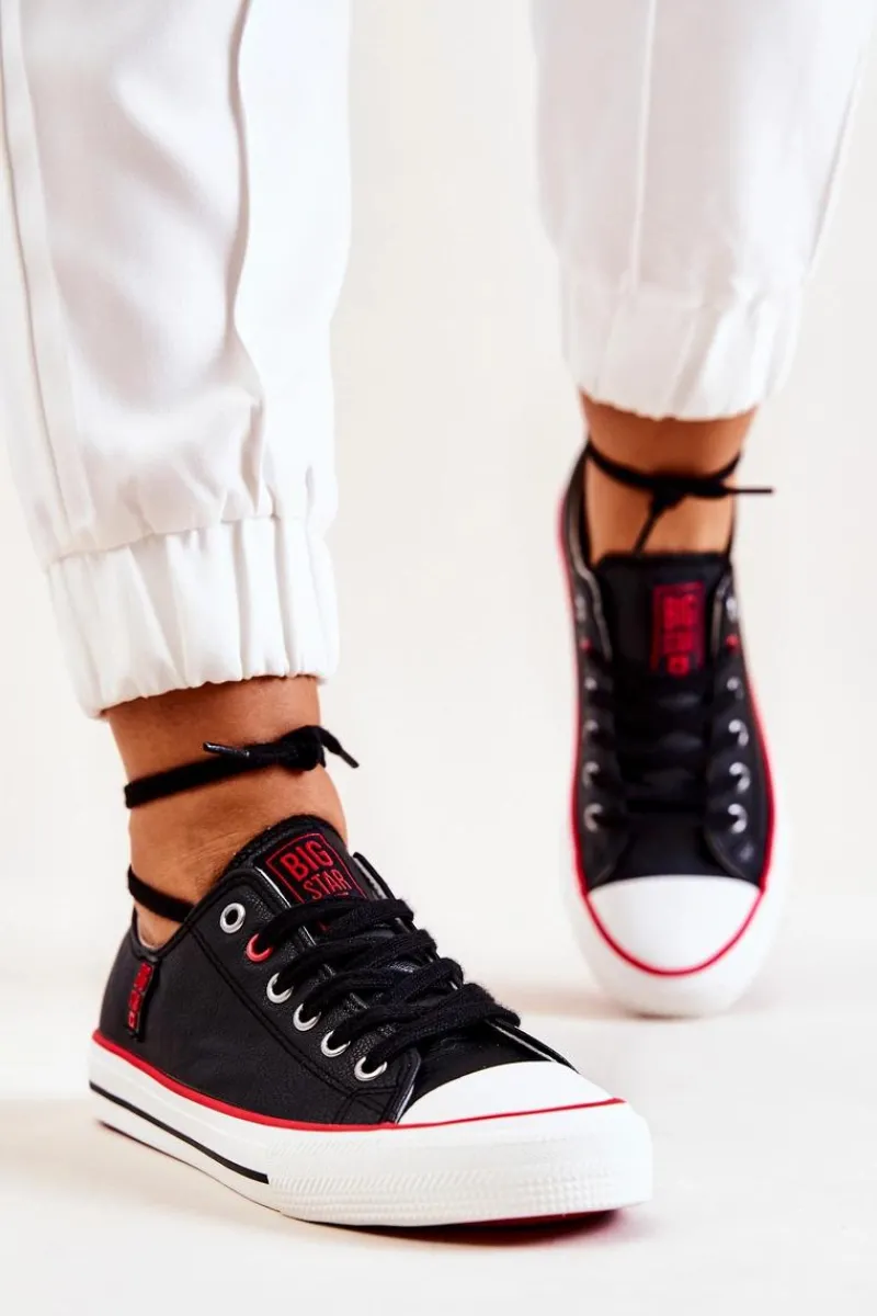 Trampki Damskie Big Star|Trampki Damskie Niskie>Big Star Shoes Skórzane Trampki BIG STAR JJ274129 Czarne Czarny