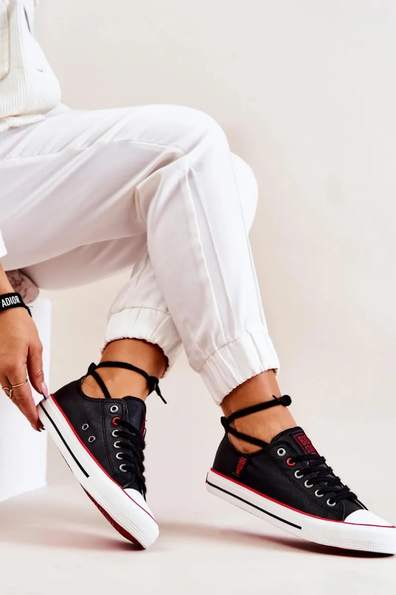 Trampki Damskie Big Star|Trampki Damskie Niskie>Big Star Shoes Skórzane Trampki BIG STAR JJ274129 Czarne Czarny