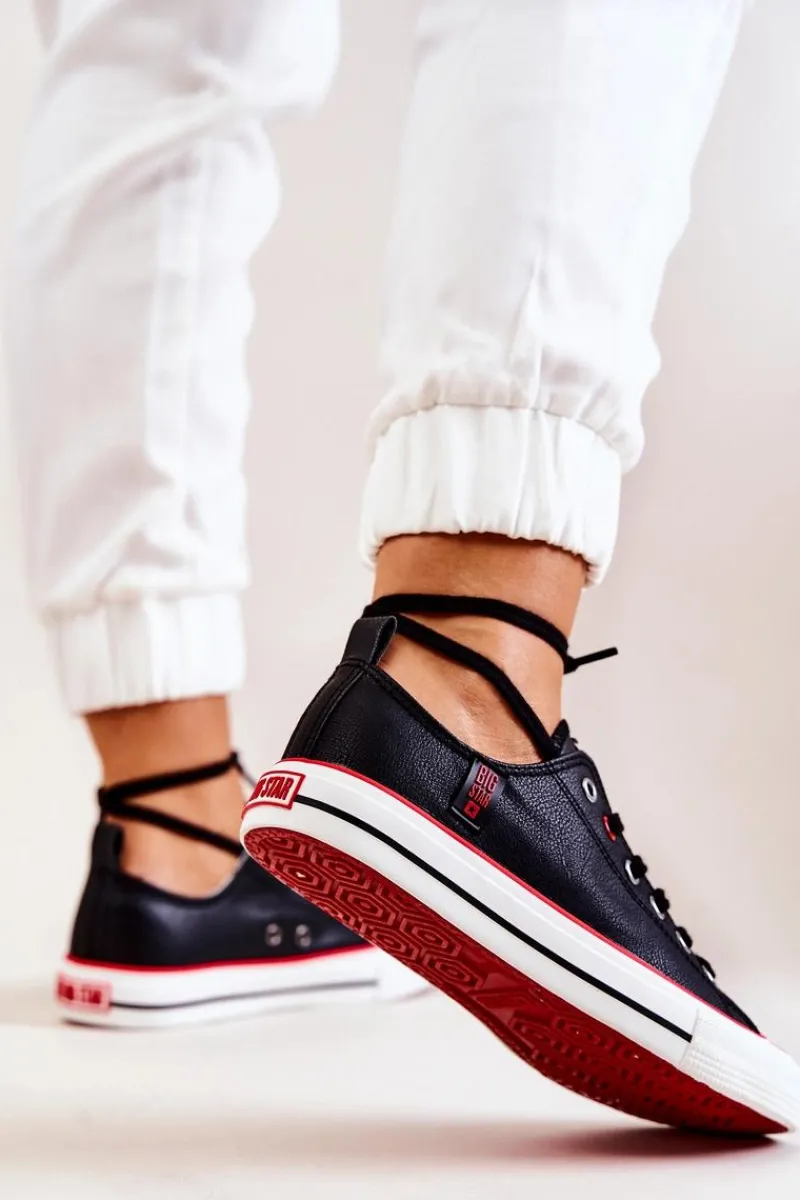 Trampki Damskie Big Star|Trampki Damskie Niskie>Big Star Shoes Skórzane Trampki BIG STAR JJ274129 Czarne Czarny